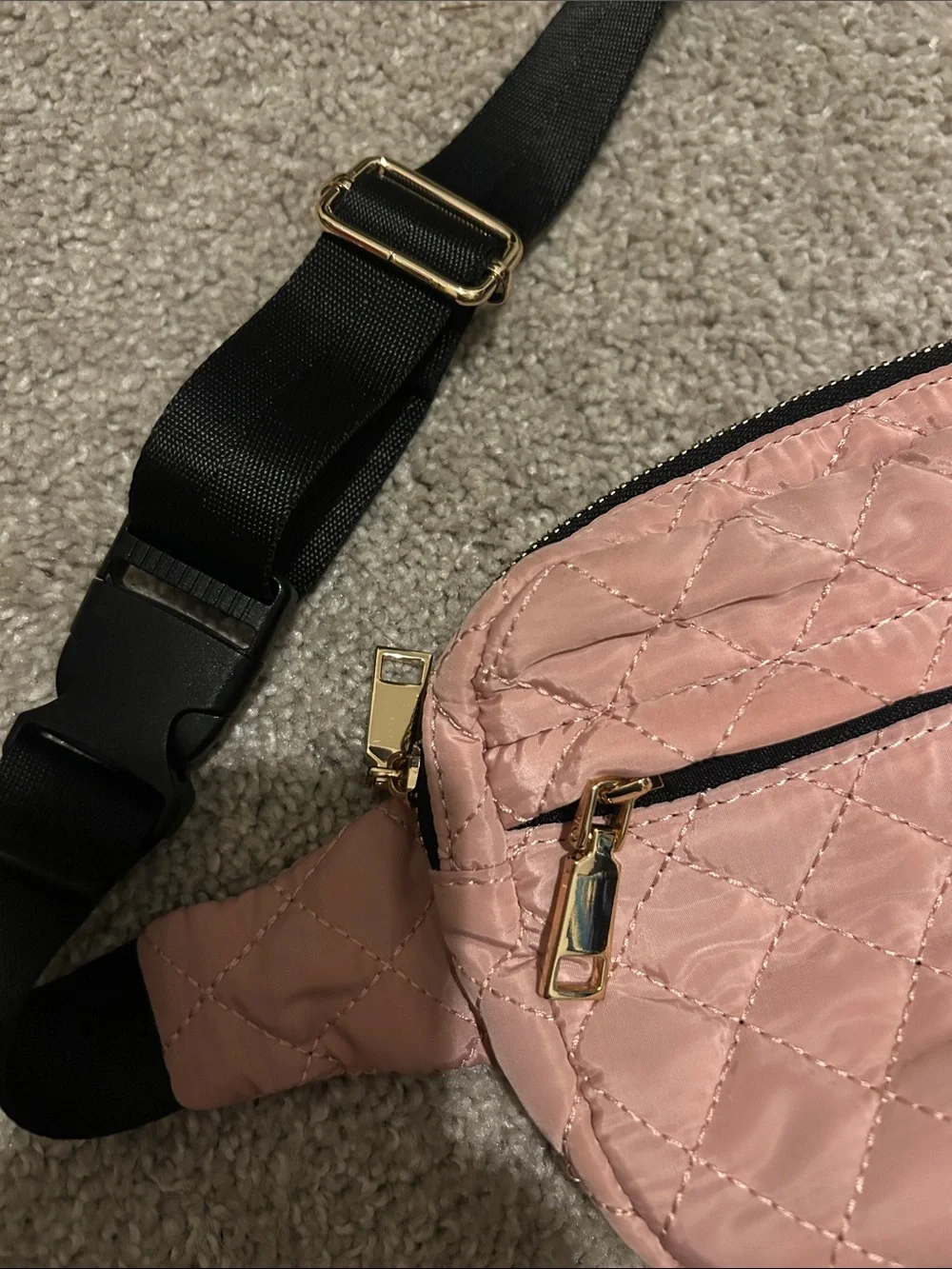 Urban Expressions Quilted Blush Pink Crossbody Belt Bag with Black Strap